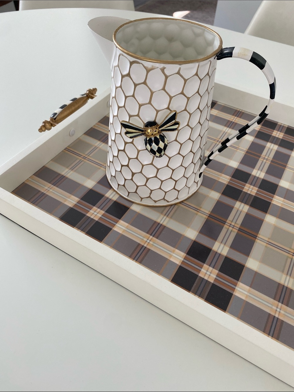 McKenzie Childs Honeycomb Bee Tin Watering Can-courtly stripeSold Out 🐝Pretty - Picture 3 of 8